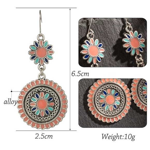 Boho colorful flower dangle earrings - Picture 5 of 6